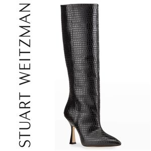 Stuart WeitzmanParton Mock-Croc Animal Print Knee Boots Bkack - 6